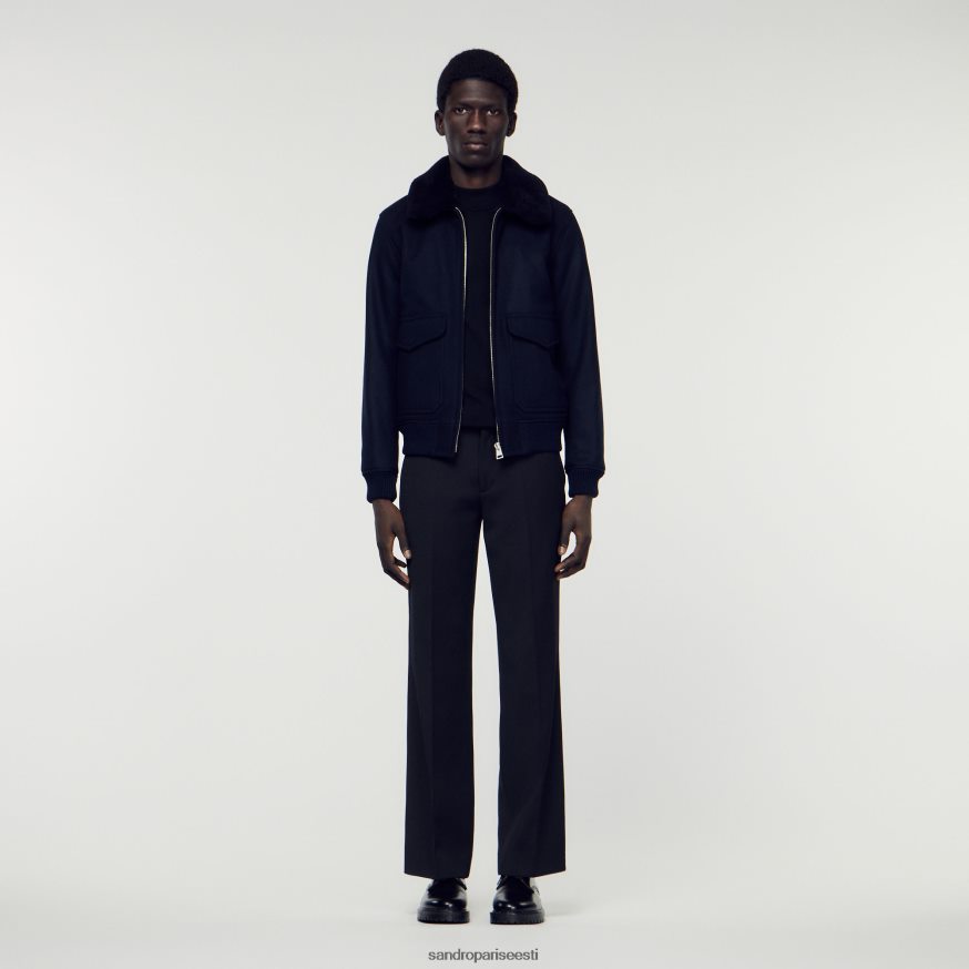 Sandro Paris kehakate mehed aviator jope lambanahast kraega BN4RF680 mereväe sinine