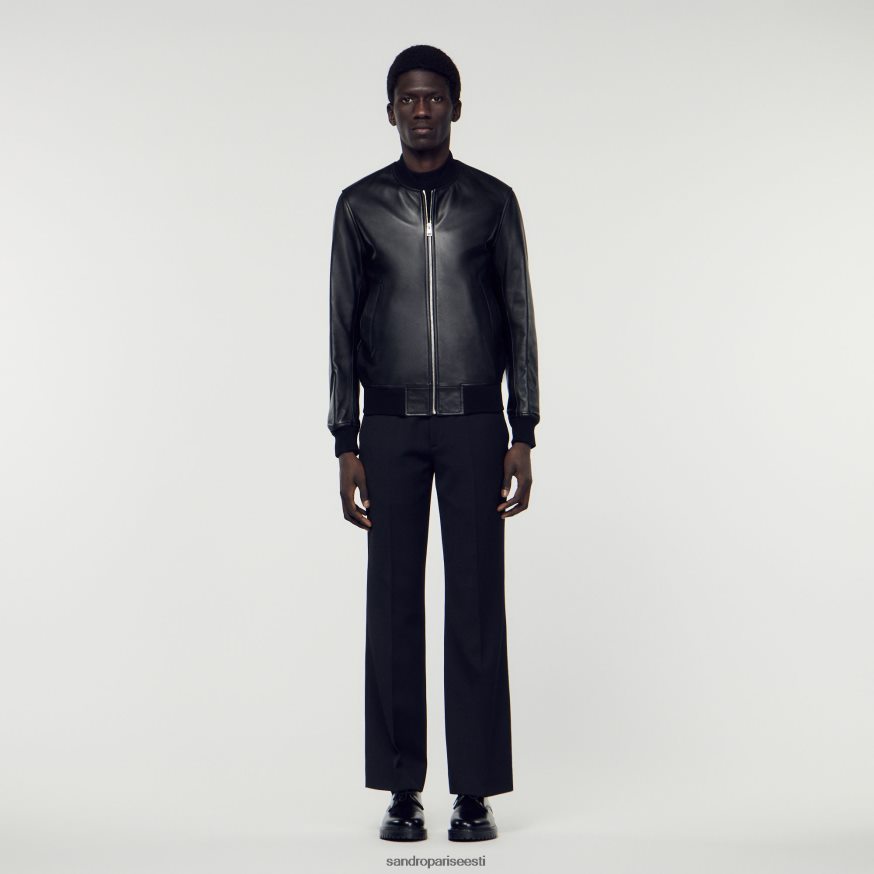 Sandro Paris kehakate mehed siledast nahast ülikoolijope BN4RF664 must