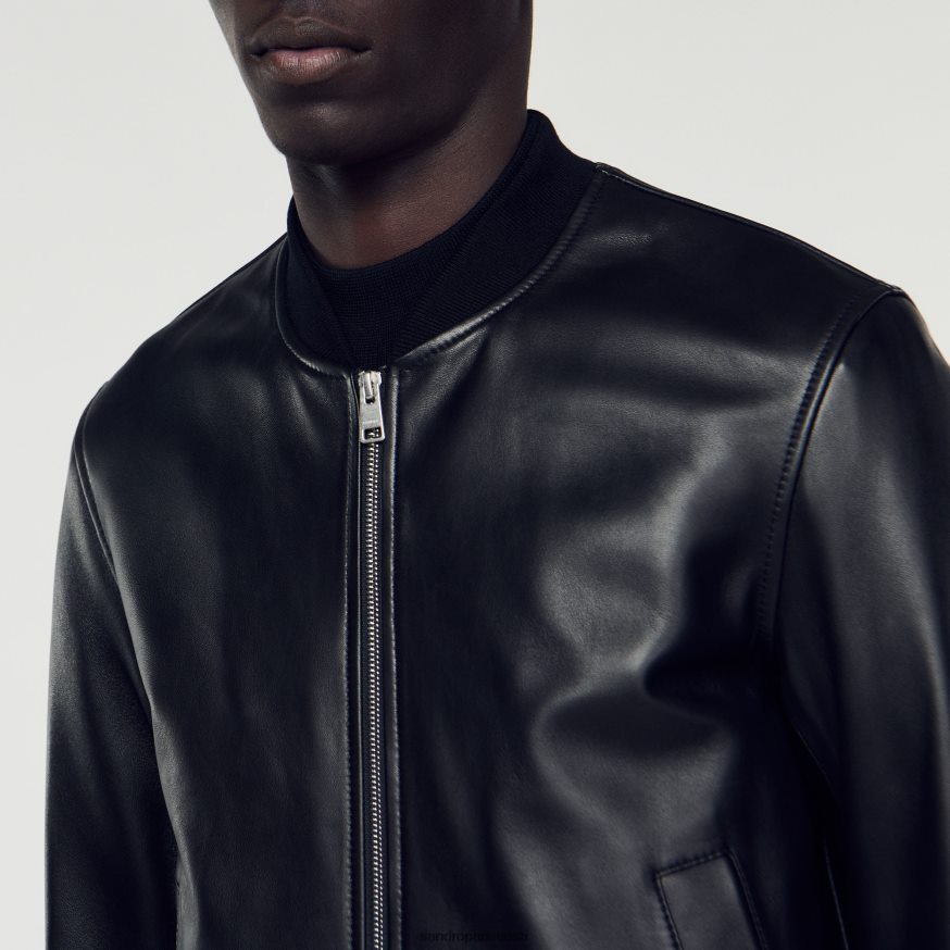 Sandro Paris kehakate mehed siledast nahast ülikoolijope BN4RF664 must