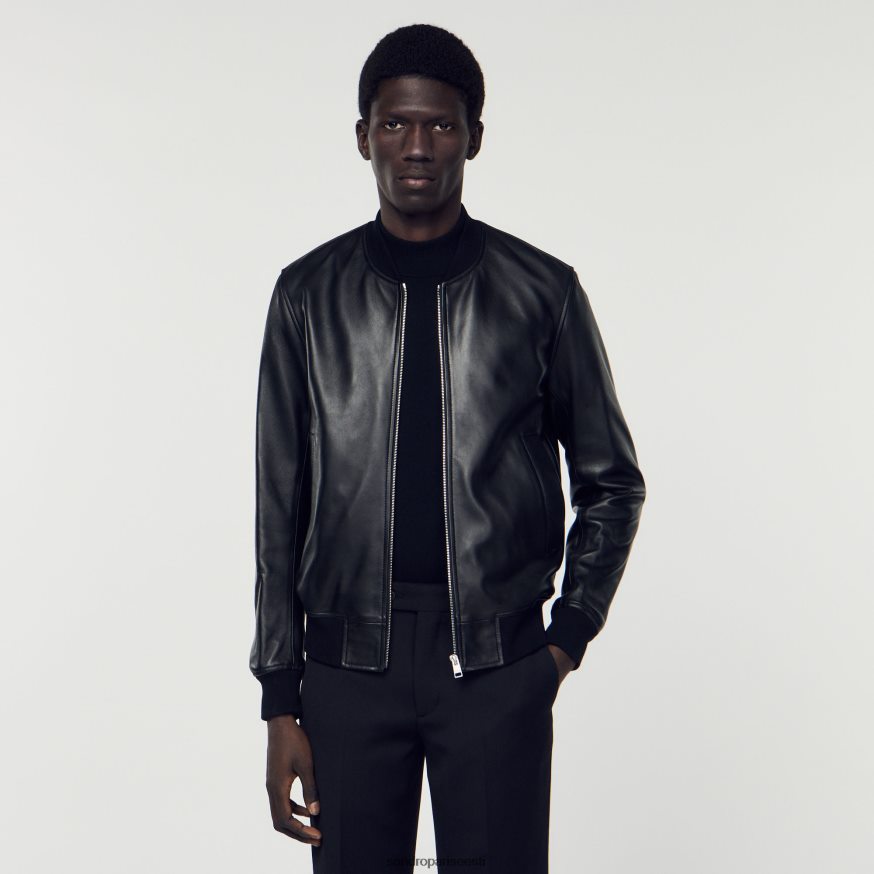 Sandro Paris kehakate mehed siledast nahast ülikoolijope BN4RF664 must