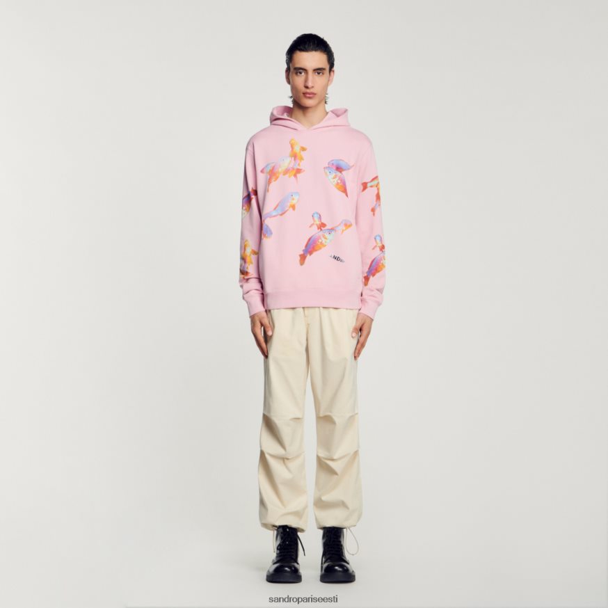 Sandro Paris kehakate mehed kapuutsiga trükitud dressipluus BN4RF642 roosa