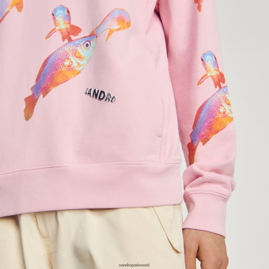 Sandro Paris kehakate mehed kapuutsiga trükitud dressipluus BN4RF642 roosa