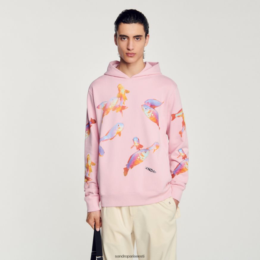 Sandro Paris kehakate mehed kapuutsiga trükitud dressipluus BN4RF642 roosa