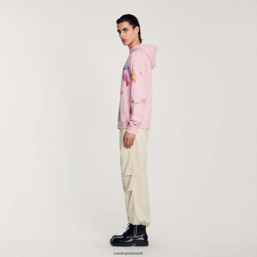 Sandro Paris kehakate mehed kapuutsiga trükitud dressipluus BN4RF642 roosa