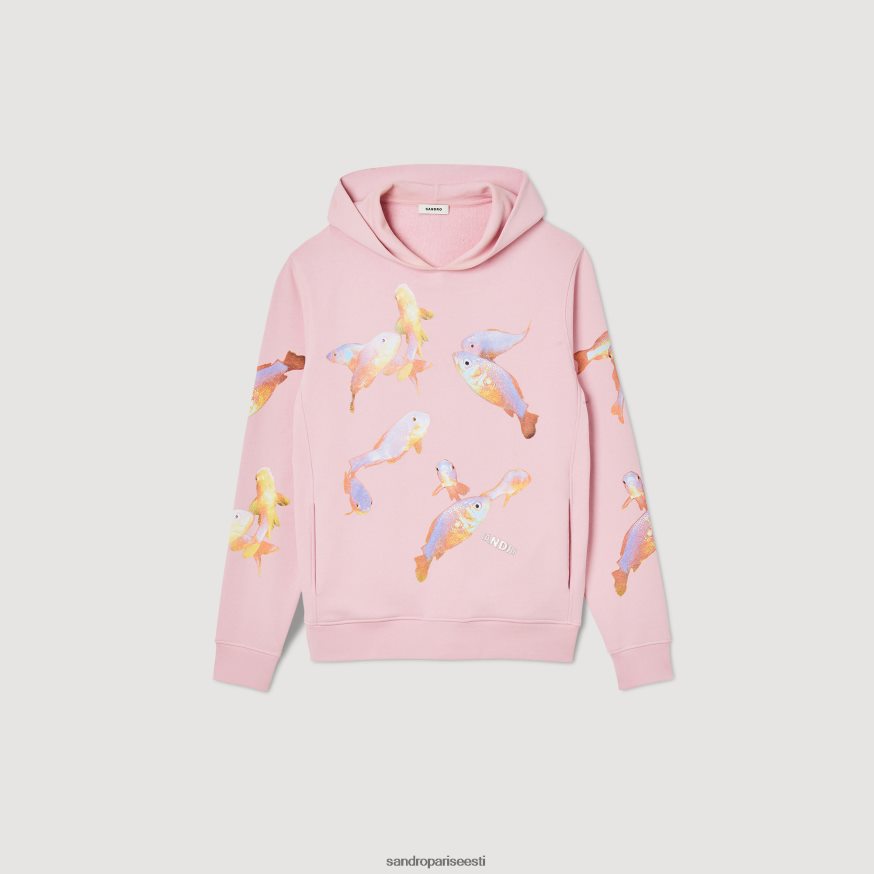 Sandro Paris kehakate mehed kapuutsiga trükitud dressipluus BN4RF642 roosa