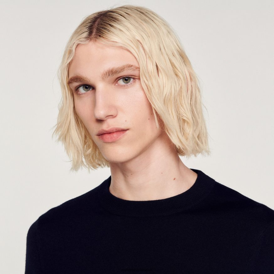 Sandro Paris kehakate mehed peene kootud villane kampsun BN4RF636 mereväe sinine