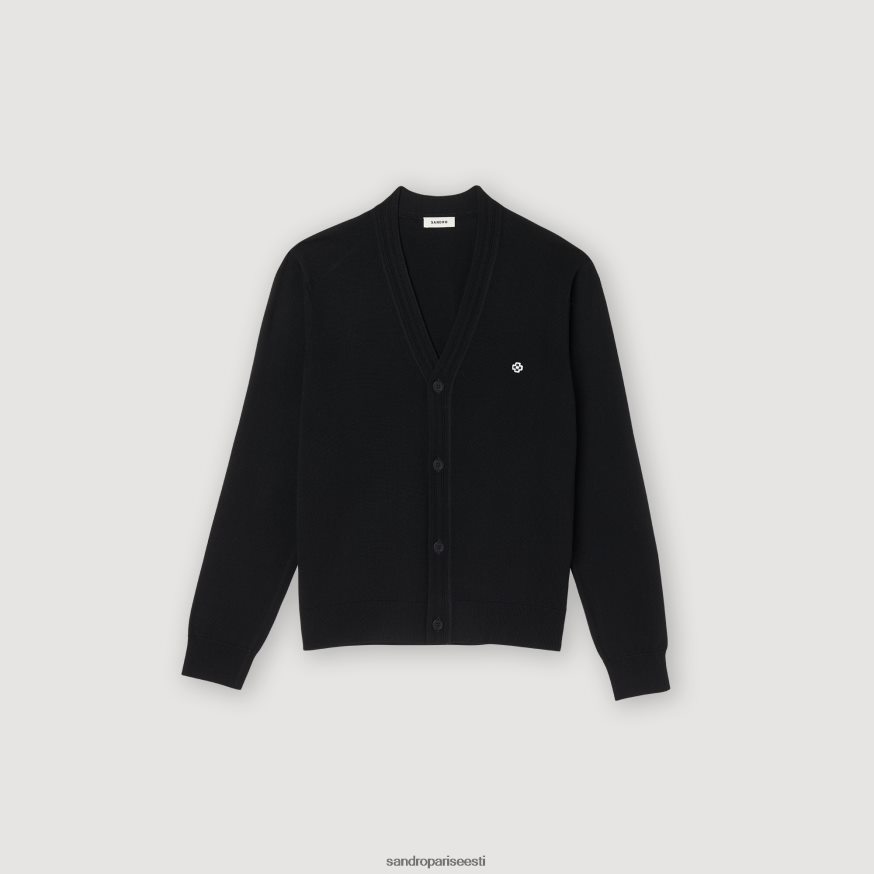 Sandro Paris kehakate mehed ruudukujulise ristplekiga kardigan BN4RF746 must