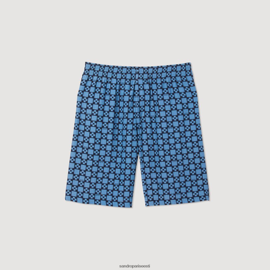Sandro Paris kehakate mehed ruudukujulised ristitrükiga lühikesed püksid BN4RF812 sinine