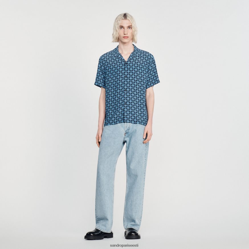 Sandro Paris kehakate mehed lendav lühikeste varrukatega särk BN4RF769 mereväe sinine