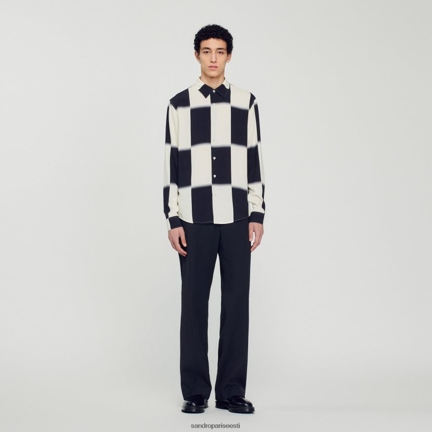 Sandro Paris kehakate mehed lendav tšekitrükiga särk BN4RF728 ekru/must