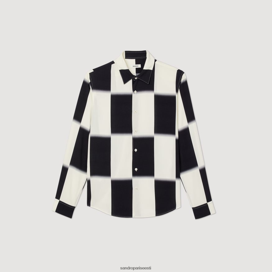 Sandro Paris kehakate mehed lendav tšekitrükiga särk BN4RF728 ekru/must