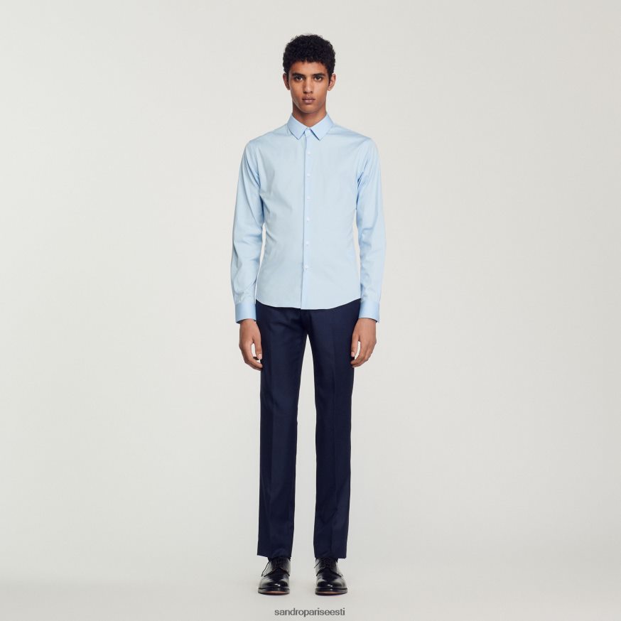 Sandro Paris kehakate mehed liibuv puuvillane veniv särk BN4RF613 taevasinine