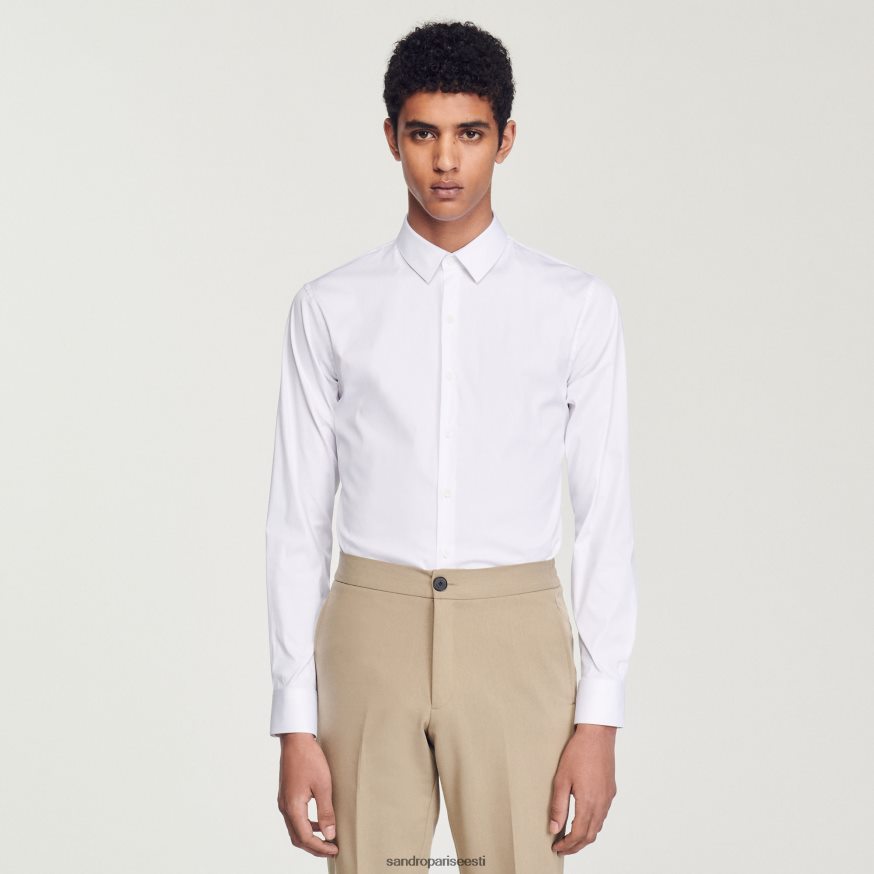 Sandro Paris kehakate mehed liibuv puuvillane veniv särk BN4RF615 valge