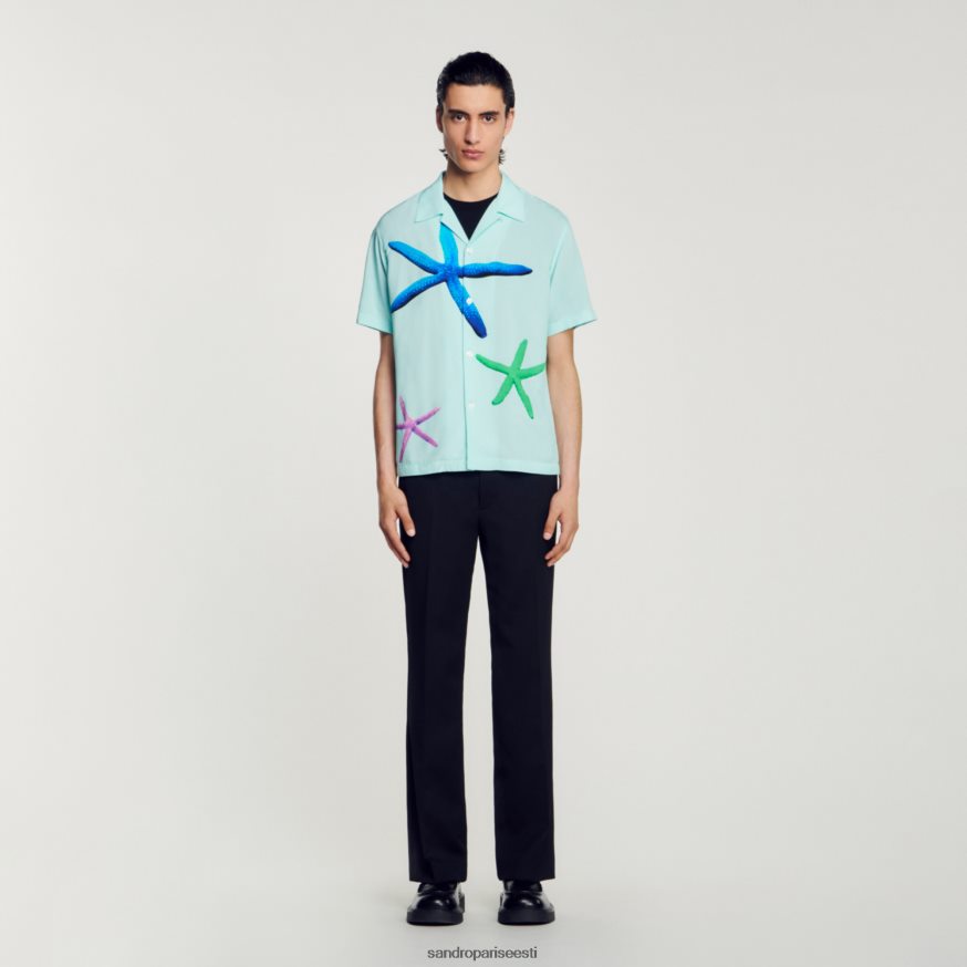 Sandro Paris kehakate mehed meritähte trükitud särk BN4RF661 piparmündi sinine