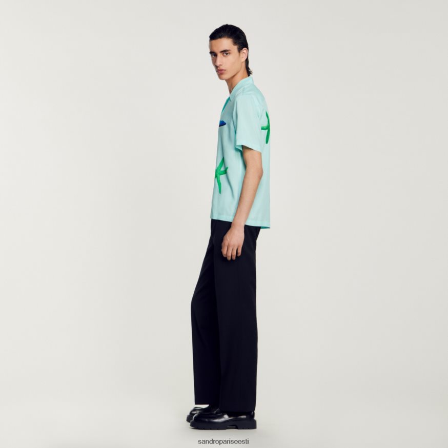 Sandro Paris kehakate mehed meritähte trükitud särk BN4RF661 piparmündi sinine