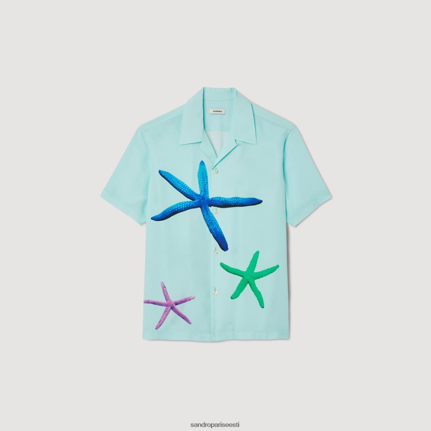 Sandro Paris kehakate mehed meritähte trükitud särk BN4RF661 piparmündi sinine