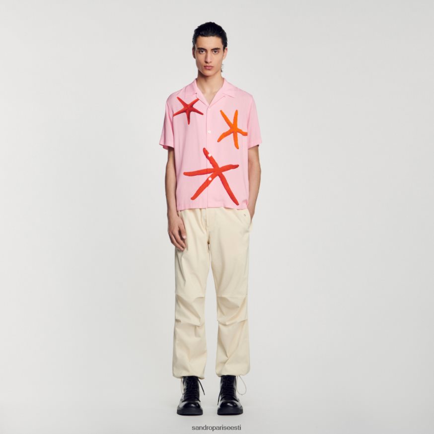Sandro Paris kehakate mehed meritähte trükitud särk BN4RF679 roosa