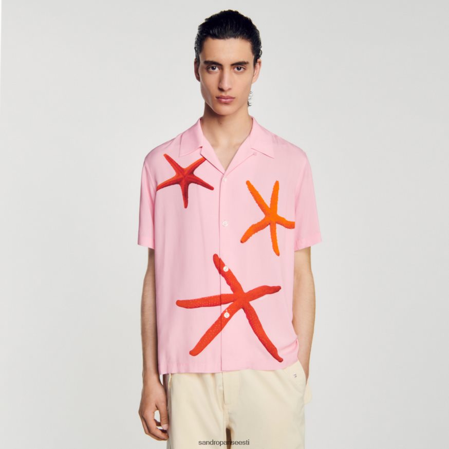 Sandro Paris kehakate mehed meritähte trükitud särk BN4RF679 roosa