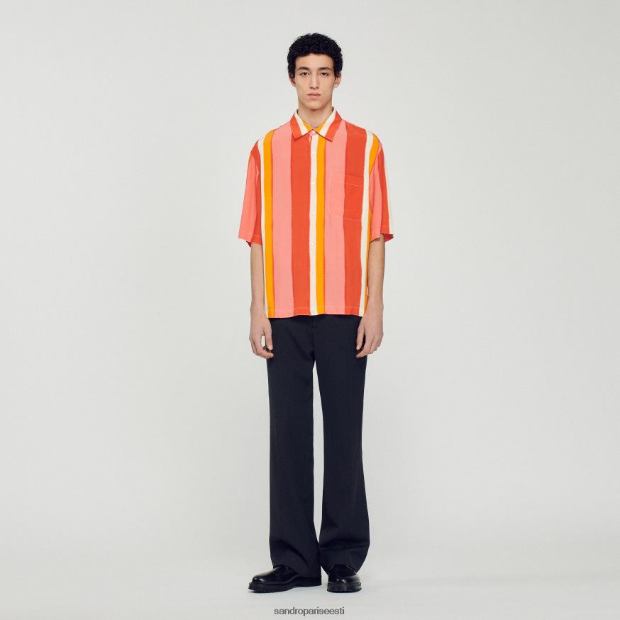 Sandro Paris kehakate mehed voogav triibuline lühikeste varrukatega särk BN4RF821 punane