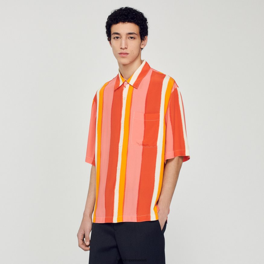 Sandro Paris kehakate mehed voogav triibuline lühikeste varrukatega särk BN4RF821 punane