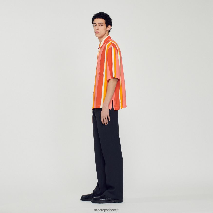 Sandro Paris kehakate mehed voogav triibuline lühikeste varrukatega särk BN4RF821 punane