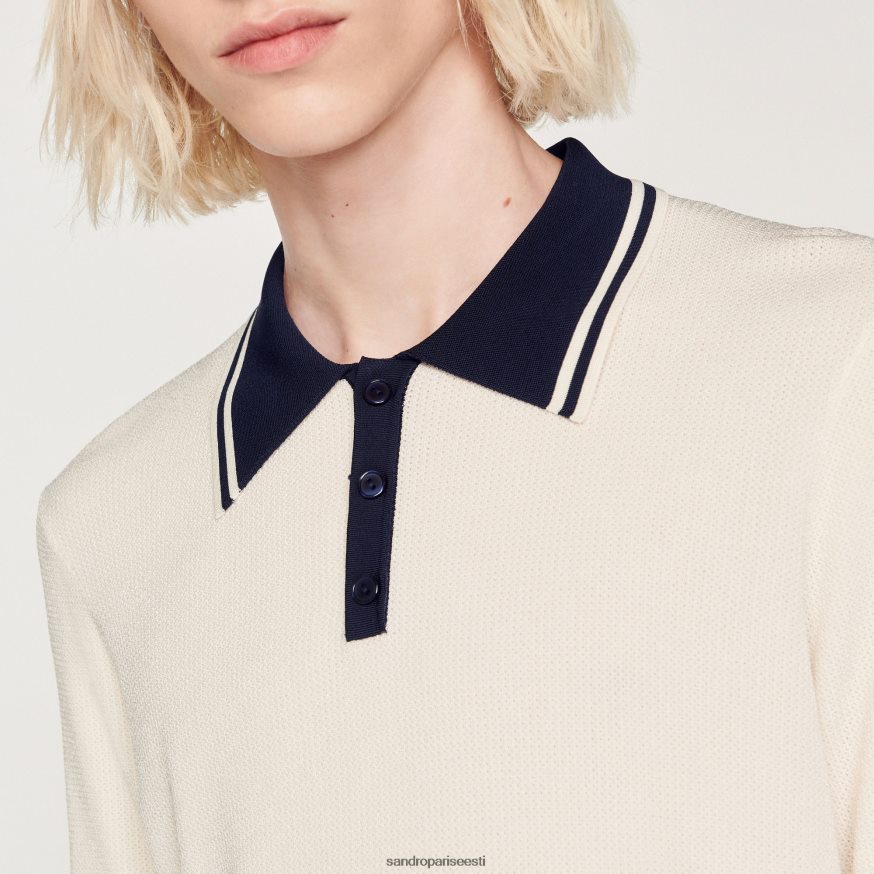 Sandro Paris kehakate mehed kontrastse kraega polosärk BN4RF702 ekru