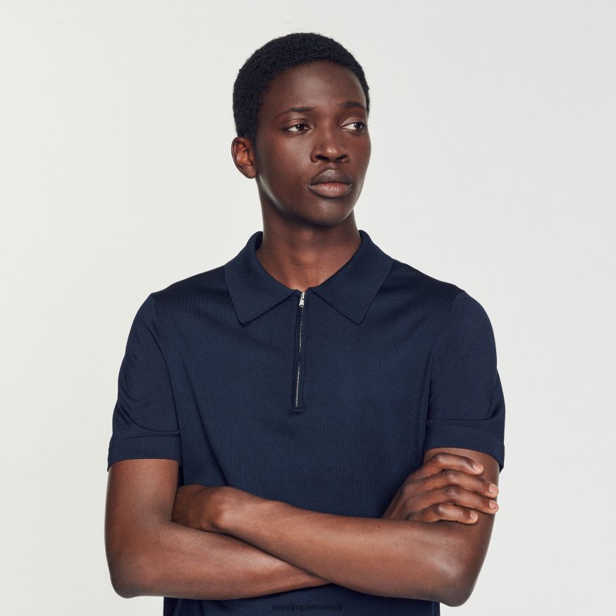 Sandro Paris kehakate mehed kootud polosärk lukuga kraega BN4RF628 mereväe sinine