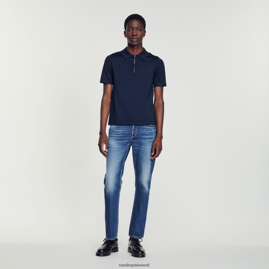 Sandro Paris kehakate mehed kootud polosärk lukuga kraega BN4RF628 mereväe sinine