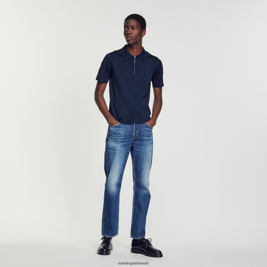 Sandro Paris kehakate mehed kootud polosärk lukuga kraega BN4RF628 mereväe sinine