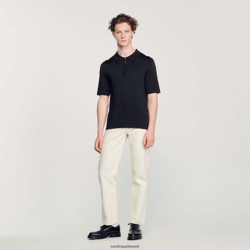 Sandro Paris kehakate mehed kootud polosärk lukuga kraega BN4RF629 must