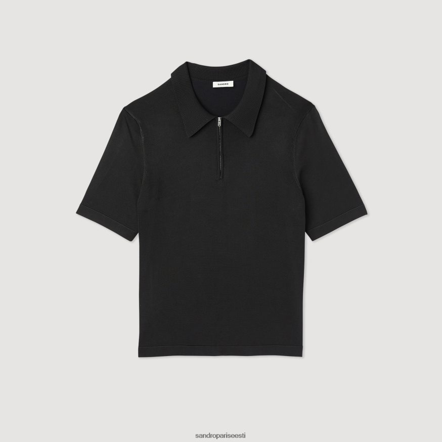 Sandro Paris kehakate mehed kootud polosärk lukuga kraega BN4RF629 must