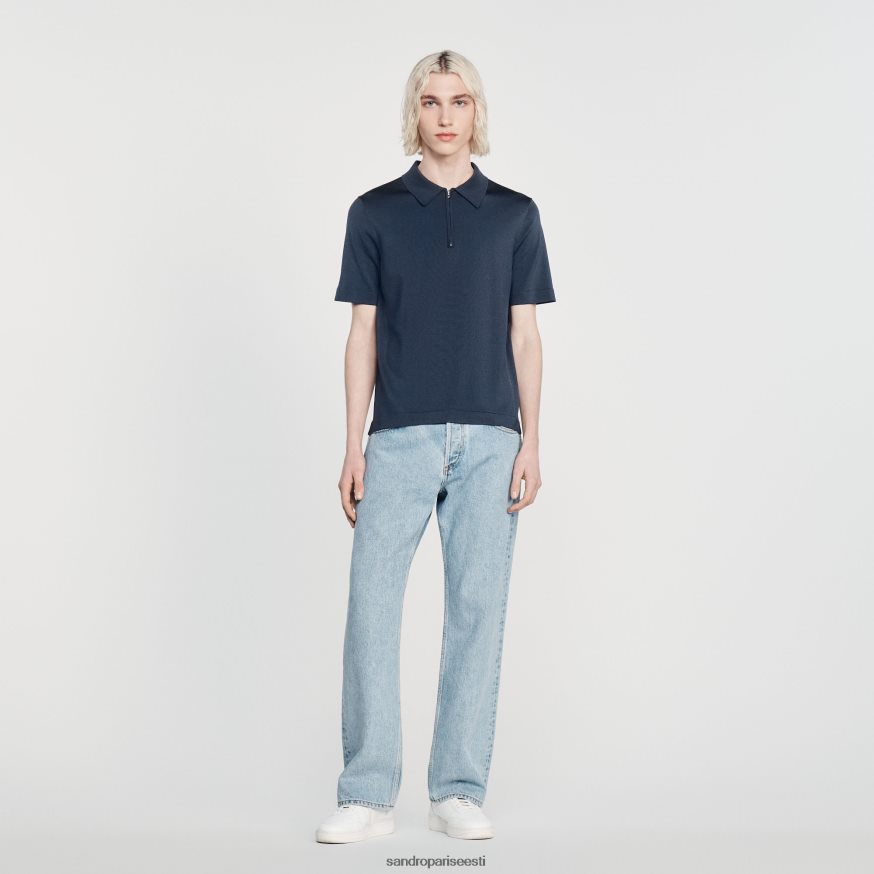 Sandro Paris kehakate mehed kootud polosärk lukuga kraega BN4RF630 sinine