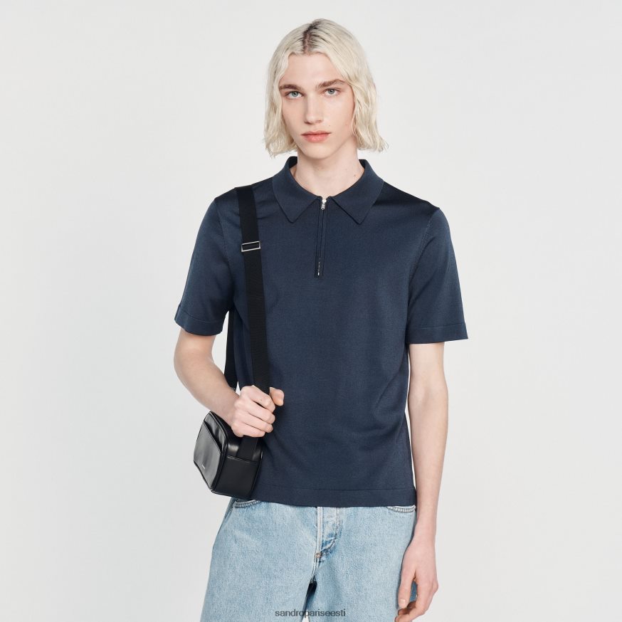 Sandro Paris kehakate mehed kootud polosärk lukuga kraega BN4RF630 sinine