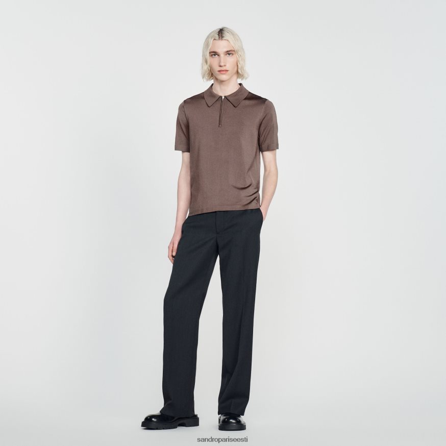 Sandro Paris kehakate mehed kootud polosärk lukuga kraega BN4RF631 taupe