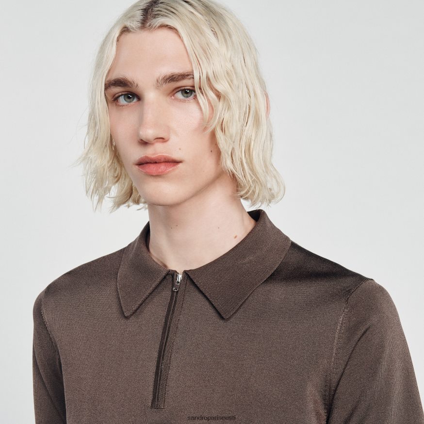 Sandro Paris kehakate mehed kootud polosärk lukuga kraega BN4RF631 taupe