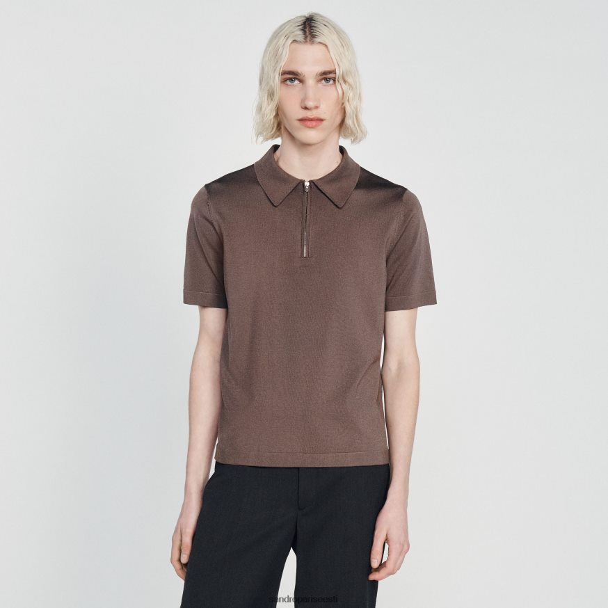 Sandro Paris kehakate mehed kootud polosärk lukuga kraega BN4RF631 taupe