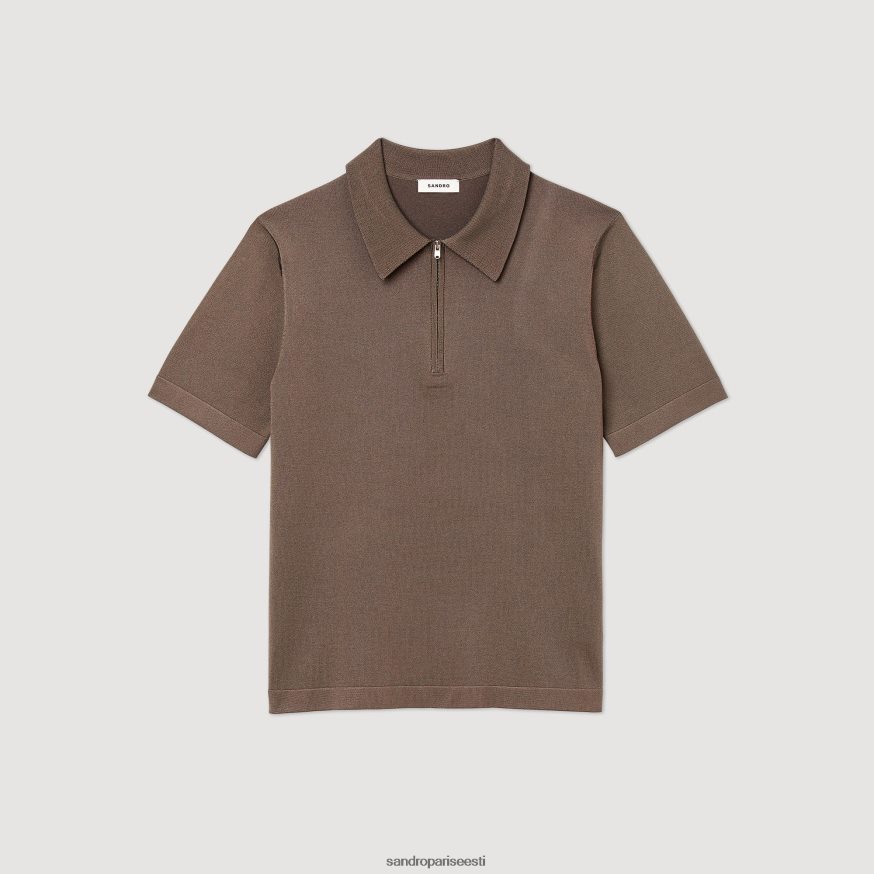 Sandro Paris kehakate mehed kootud polosärk lukuga kraega BN4RF631 taupe