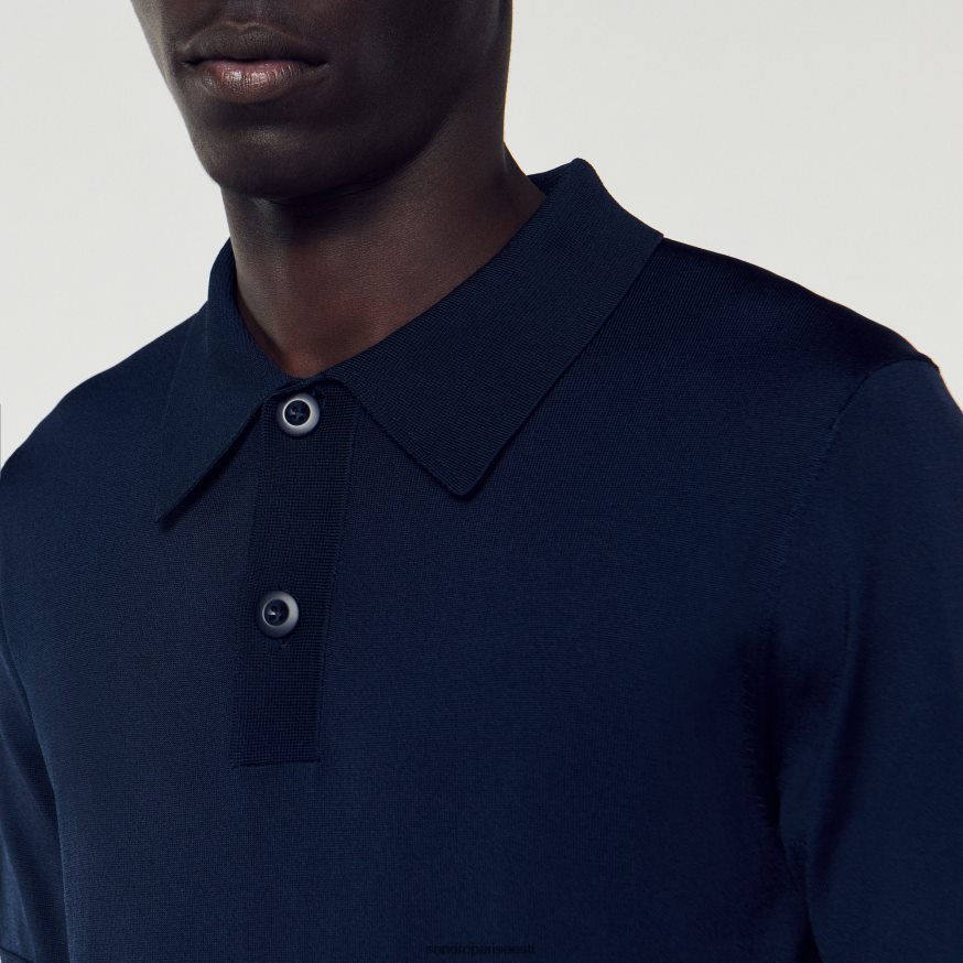 Sandro Paris kehakate mehed lühikeste varrukatega kootud polosärk BN4RF715 mereväe sinine