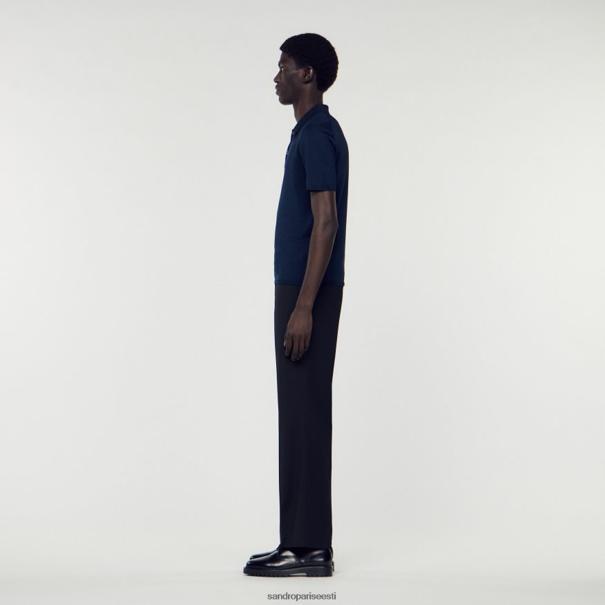 Sandro Paris kehakate mehed lühikeste varrukatega kootud polosärk BN4RF715 mereväe sinine