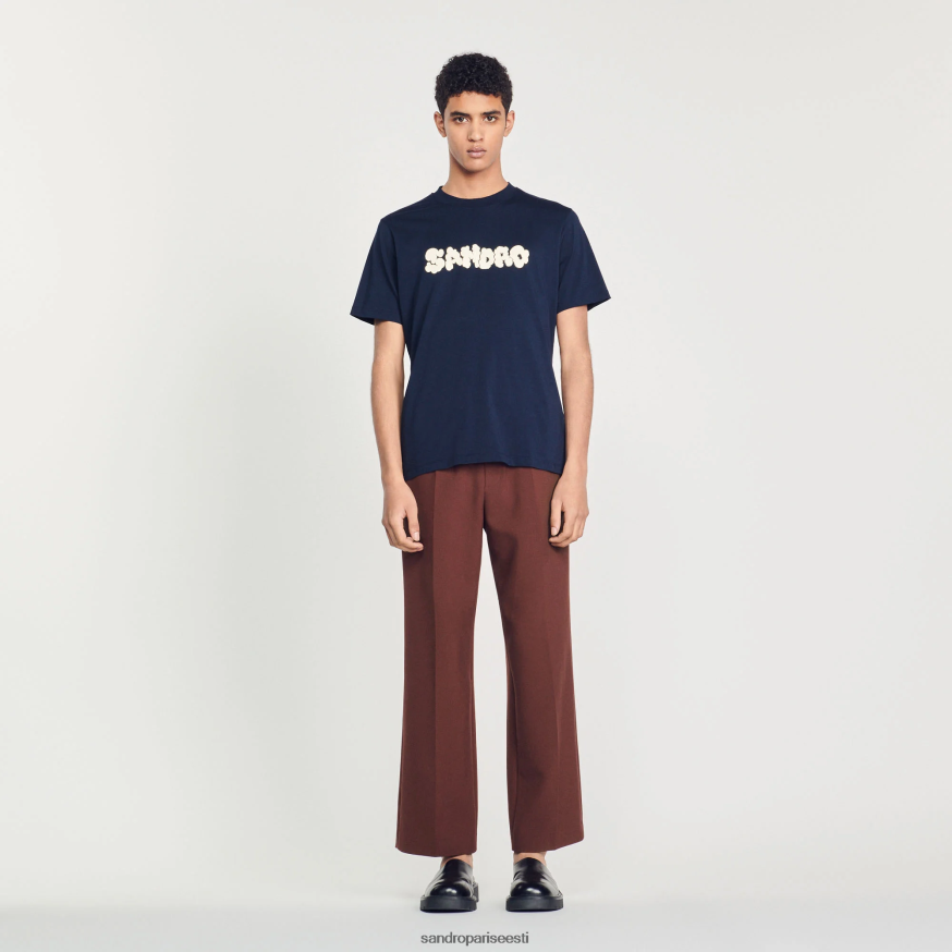 Sandro Paris kehakate mehed tikandiga t-särk BN4RF802 mereväe sinine