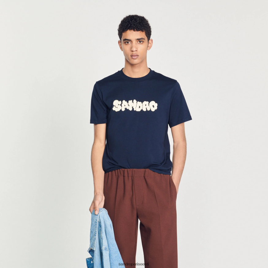 Sandro Paris kehakate mehed tikandiga t-särk BN4RF802 mereväe sinine