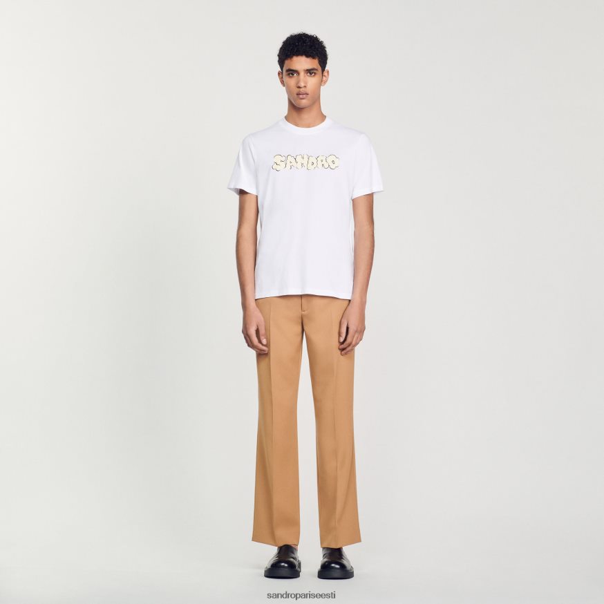 Sandro Paris kehakate mehed tikandiga t-särk BN4RF803 valge