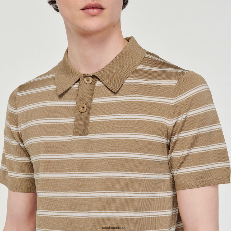 Sandro Paris kehakate mehed triibuline polosärk BN4RF754 jahvatatud kaamel/triibud beež