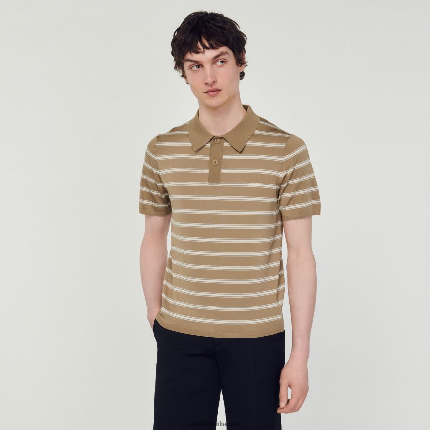 Sandro Paris kehakate mehed triibuline polosärk BN4RF754 jahvatatud kaamel/triibud beež