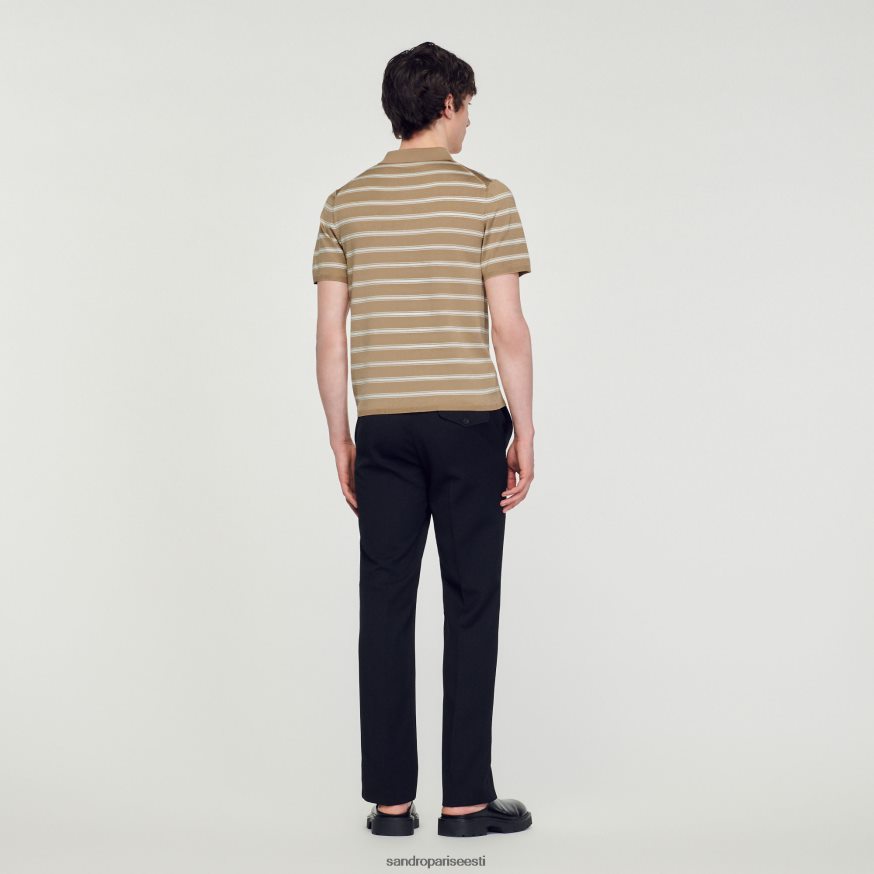 Sandro Paris kehakate mehed triibuline polosärk BN4RF754 jahvatatud kaamel/triibud beež