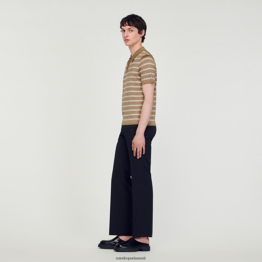 Sandro Paris kehakate mehed triibuline polosärk BN4RF754 jahvatatud kaamel/triibud beež