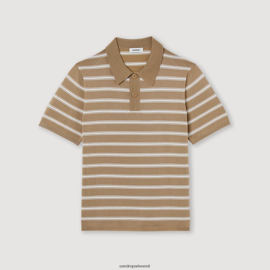 Sandro Paris kehakate mehed triibuline polosärk BN4RF754 jahvatatud kaamel/triibud beež