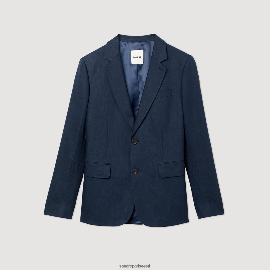 Sandro Paris kehakate mehed linane ülikonna jope BN4RF616 mereväe sinine