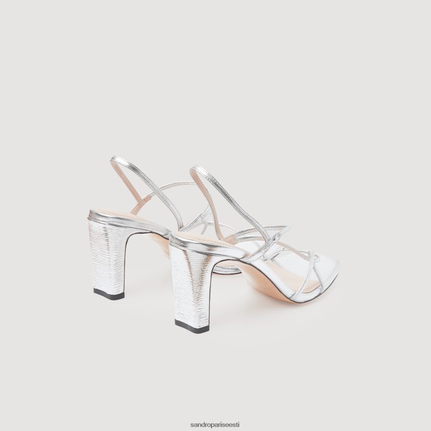 Sandro Paris jalatsid naised metallist nahast sandaalid BN4RF476 hõbedane