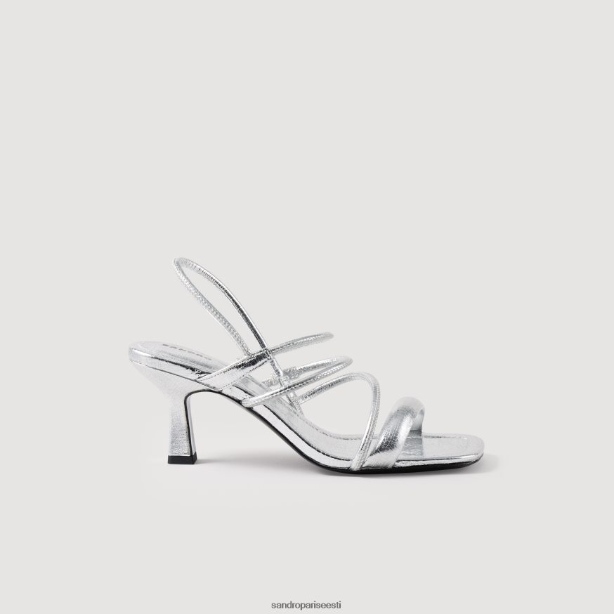 Sandro Paris jalatsid naised metallist nahast sandaalid BN4RF494 hõbedane